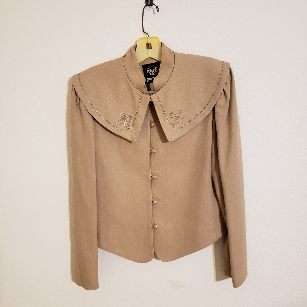 Tan Vintage Wool Jacket with Detachable Collar